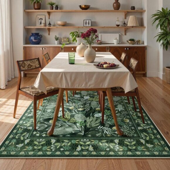 New 5x7 Green Botanical Area Rug, Washable Non-Slip Modern Carpet for Any Room - Picture 4 of 9